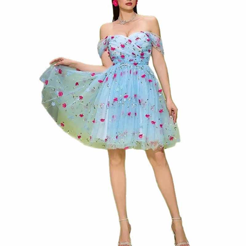 Short Tulle Homecoming Dress in Sky Blue – Cute & Flirty A-Line Dress for Celebration