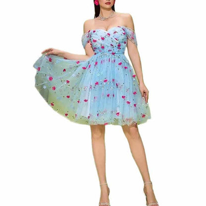 Short Tulle Homecoming Dress in Sky Blue – Cute & Flirty A-Line Dress for Celebration