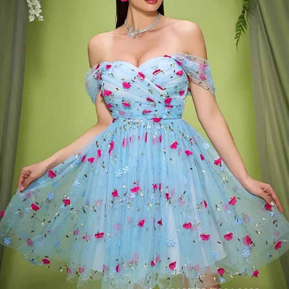 Short Tulle Homecoming Dress in Sky Blue – Cute & Flirty A-Line Dress for Celebration