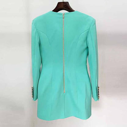 Women's One Button Blazer Dress Back Zip Up Long Sleeve V Neck Bodycon Cocktail Dress