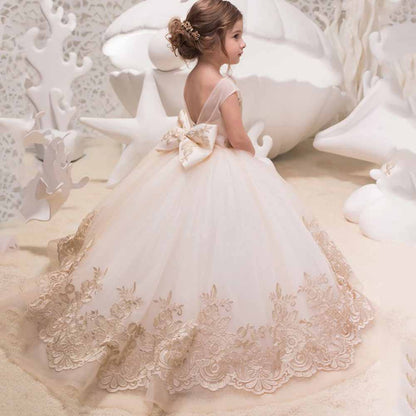 Flower Girls Dresses Wedding Appliques Lace Tulle Kids Ball Gown Pageant Dress Toddler Party Dress
