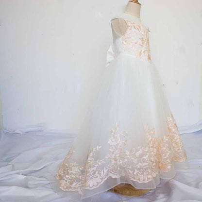 Flower Girls Dresses Wedding Appliques Lace Tulle Kids Ball Gown Pageant Dress Toddler Party Dress