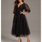 Sparkle Tulle Prom Dresses Puffy Sleeve Slit Formal Evening Party Gowns