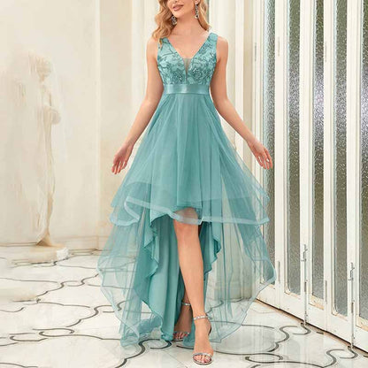 Women A Line Bridesmaid Dress High-Low Sequin Wedding Guest Dress Tutu Gowns