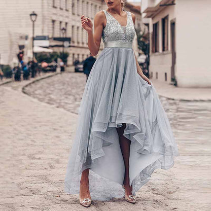Women A Line Bridesmaid Dress High-Low Sequin Wedding Guest Dress Tutu Gowns