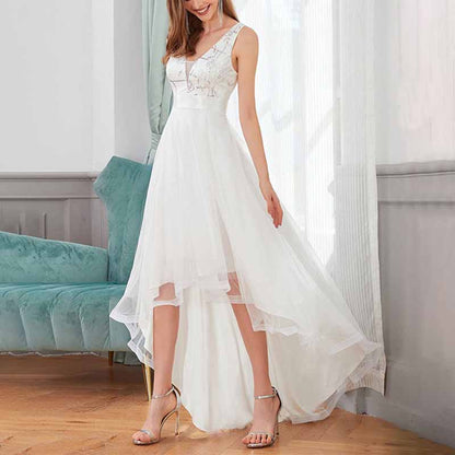 Women A Line Bridesmaid Dress High-Low Sequin Wedding Guest Dress Tutu Gowns