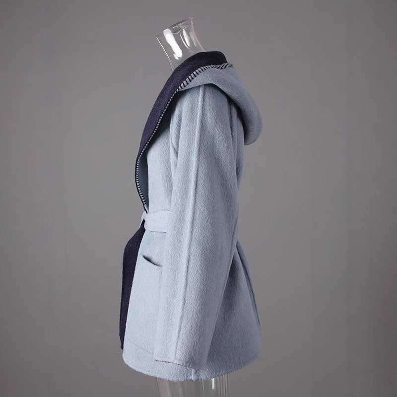Hooded Belted Wool Coat two-sided winter coat women