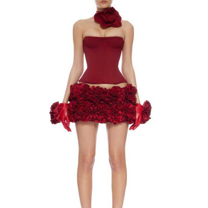 Corset Flower Two-Piece Set Mini Skirt Suit