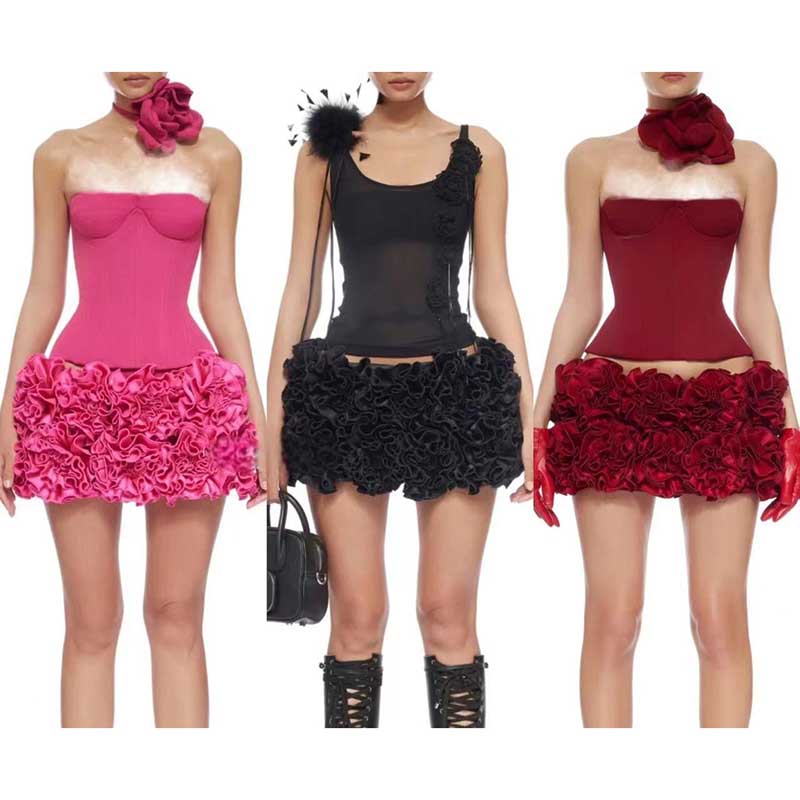 Corset Flower Two-Piece Set Mini Skirt Suit