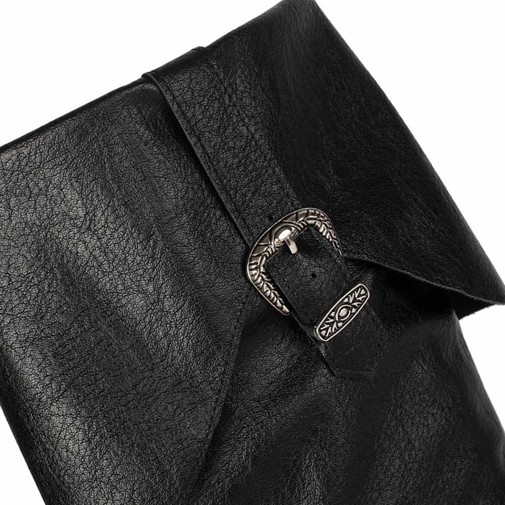 Unisex flat high top boots by sd-hk featuring a stylish buckle detail and sleek black design