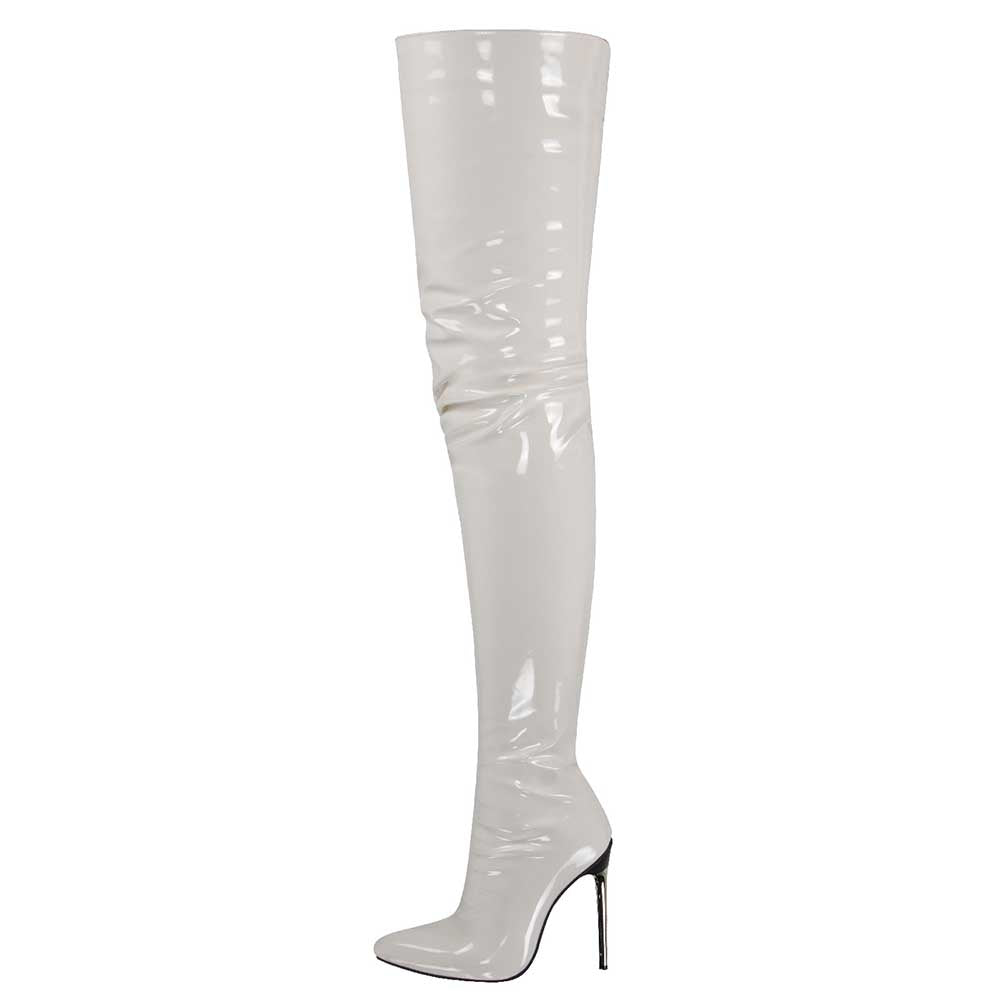 Women Zip Thigh High Over Knee Boots Pointy Toe Stiletto High Heels Party Shoes