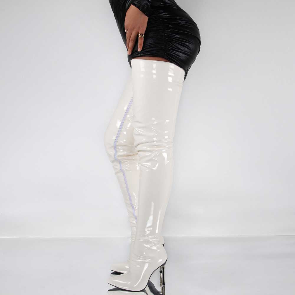 Women Zip Thigh High Over Knee Boots Pointy Toe Stiletto High Heels Party Shoes