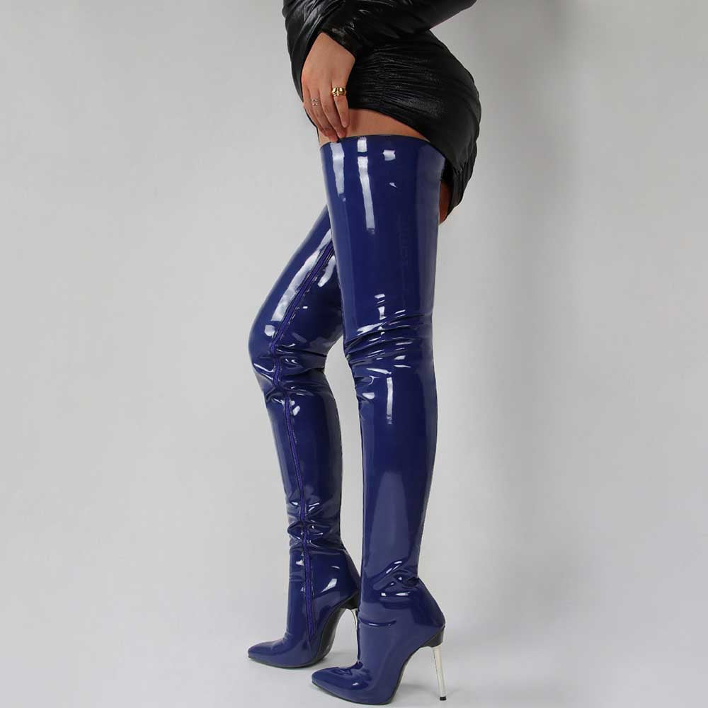 Women Zip Thigh High Over Knee Boots Pointy Toe Stiletto High Heels Party Shoes