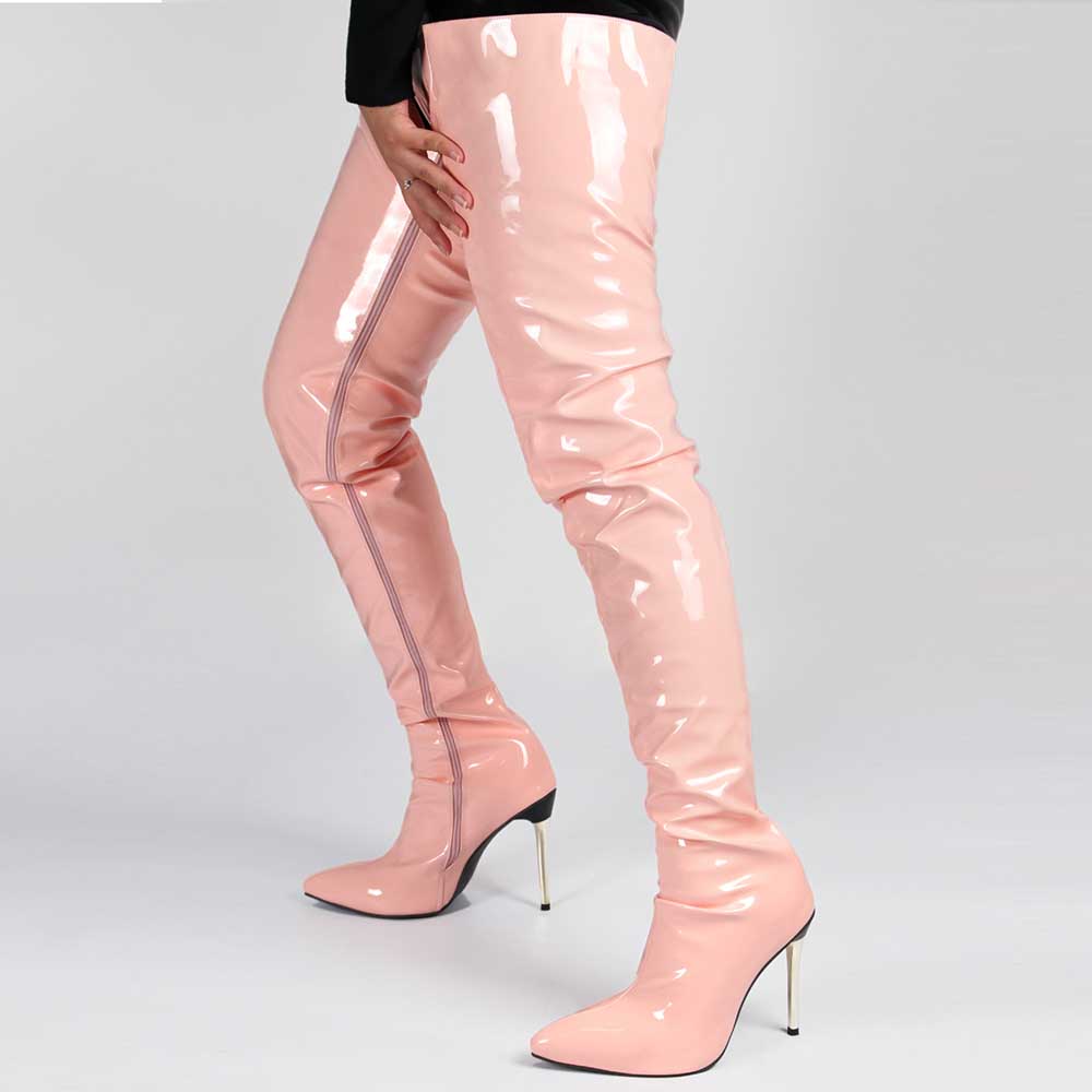 Women Zip Thigh High Over Knee Boots Pointy Toe Stiletto High Heels Party Shoes