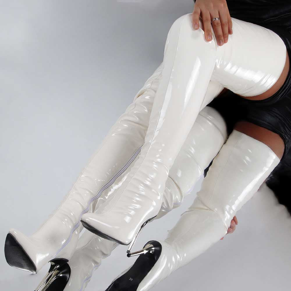 Women Zip Thigh High Over Knee Boots Pointy Toe Stiletto High Heels Party Shoes