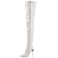 Women Zip Thigh High Over Knee Boots Pointy Toe Stiletto High Heels Party Shoes