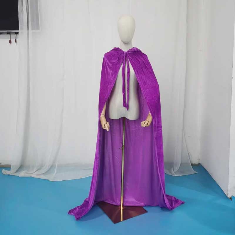 Purple Medieval Dress with Velvet Hooded Cape for Halloween, perfect for themed parties and events