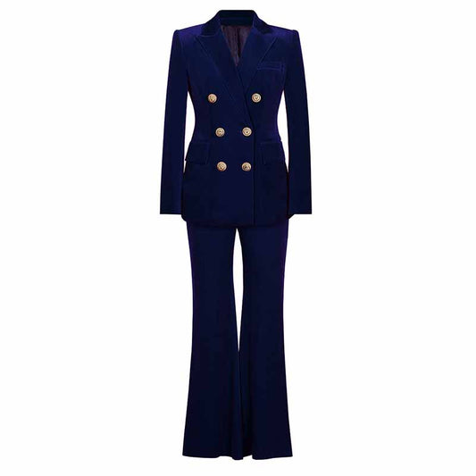 Women's 2pcs Suit Velvet Blazer Pant Set