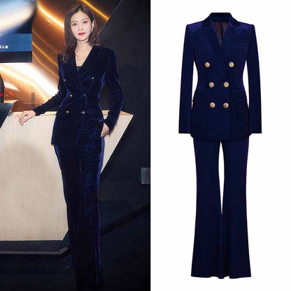 Women's Pantsuit Velvet Blazer Formal Pant Set
