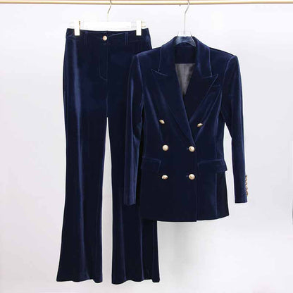 Women's Pantsuit Velvet Blazer Formal Pant Set