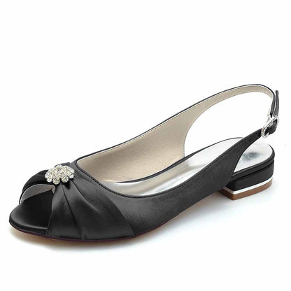 Elegant TC low heel formal flats for weddings with peep toe and decorative embellishment