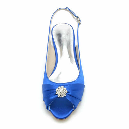 Elegant blue TC wedding shoes featuring a jeweled accent, ideal low heel formal flats for weddings