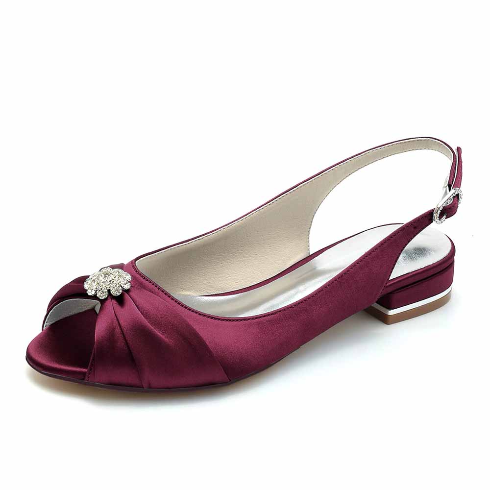 Elegant TC low heel formal flats for weddings in burgundy with a decorative embellishment