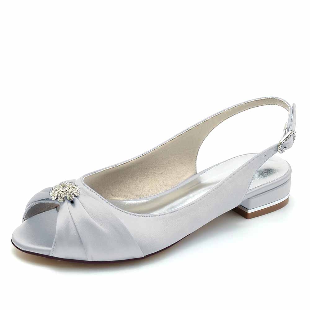 Elegant TC low heel formal flats for weddings with peep toe and decorative embellishment 