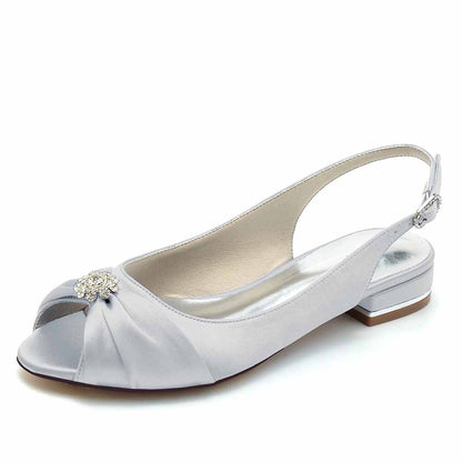 Elegant TC low heel formal flats for weddings with peep toe and decorative embellishment 