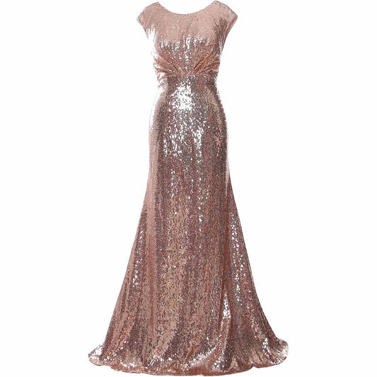 SD-HK Sequin Cap Sleeve Wedding Guest Dress in Rose Gold for Elegant Events