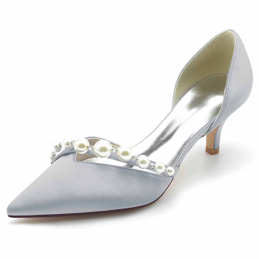 Elegant blue TC wedding shoes with pearl embellishments and a pointed toe design