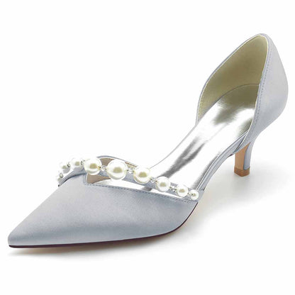 Elegant blue TC wedding shoes with pearl embellishments and a pointed toe design