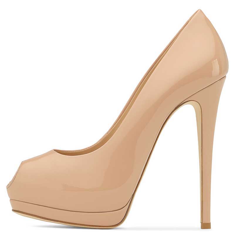 Elegant nude women's peep toe pumps for weddings with a sleek high heel design