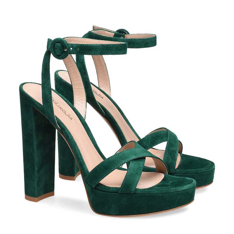 SD Dresscode & Fashiontrends women's platform pump sandals in green with thick heel and stylish design