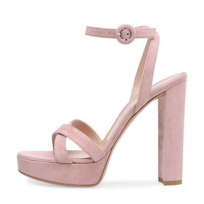 SD Dresscode pink women's platform pump sandals with ankle strap and high block heel