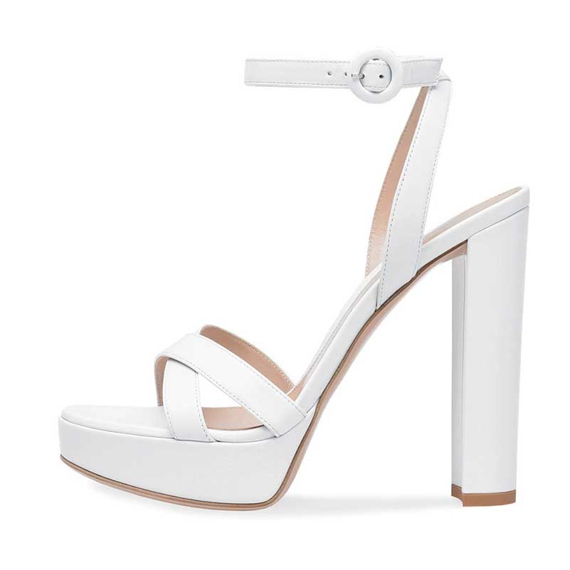 SD Dresscode women's platform pump sandals in white with chunky heels and ankle strap for elegant summer looks