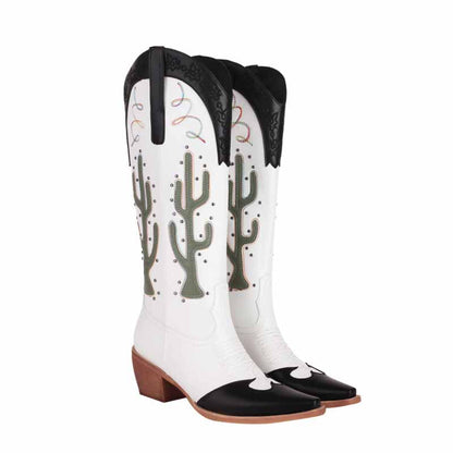 Vintage floral western booties women with a unique cactus design and stylish black accents