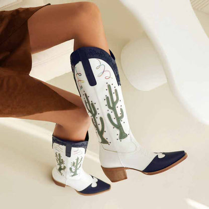 Vintage floral western booties women with cactus design and stylish western details