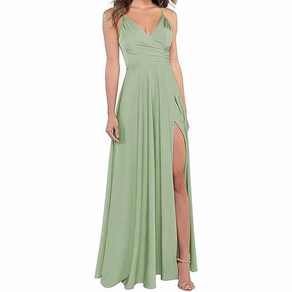 Satin Bridesmaid Dresses Long Spaghetti Strap Prom Dress Evening Gowns