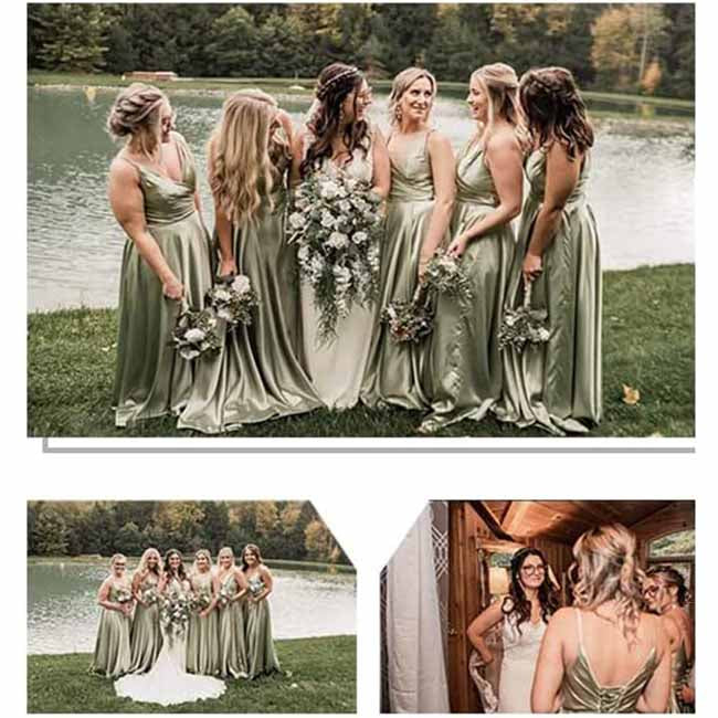 Long Bridesmaid Dresses for Women Formal Satin Spaghetti Strap Prom Evening Gowns