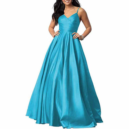 Spaghetti Strap Satin Wedding Dress A Line Bridesmaid Dress Prom Dress