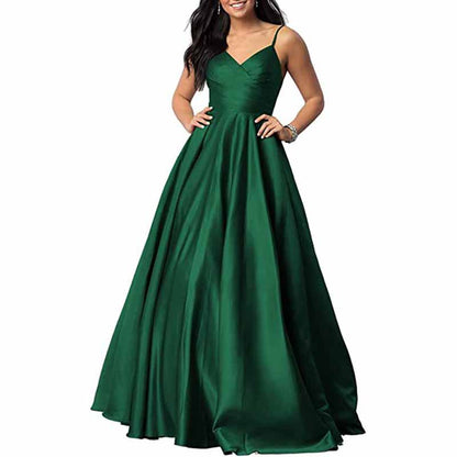 Spaghetti Strap Satin Wedding Dress A Line Bridesmaid Dress Prom Dress