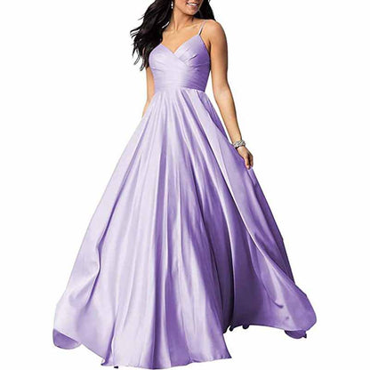 Spaghetti Strap Satin Wedding Dress A Line Bridesmaid Dress Prom Dress