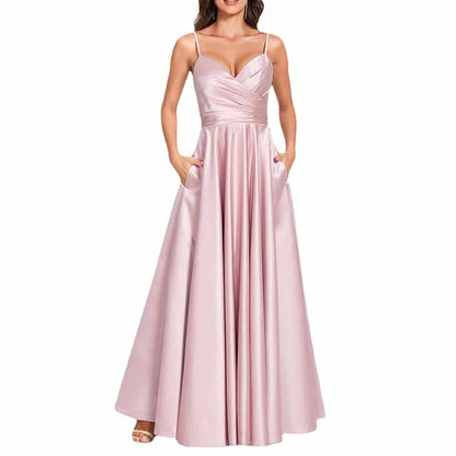 Spaghetti Strap Satin Wedding Dress A Line Bridesmaid Dress Prom Dress