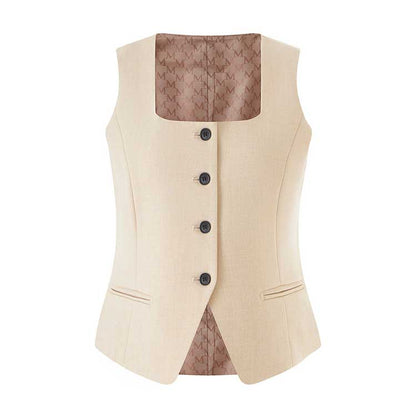 Elegant SD Dresscode formal women's vest pantsuit wedding in cream with classic button design