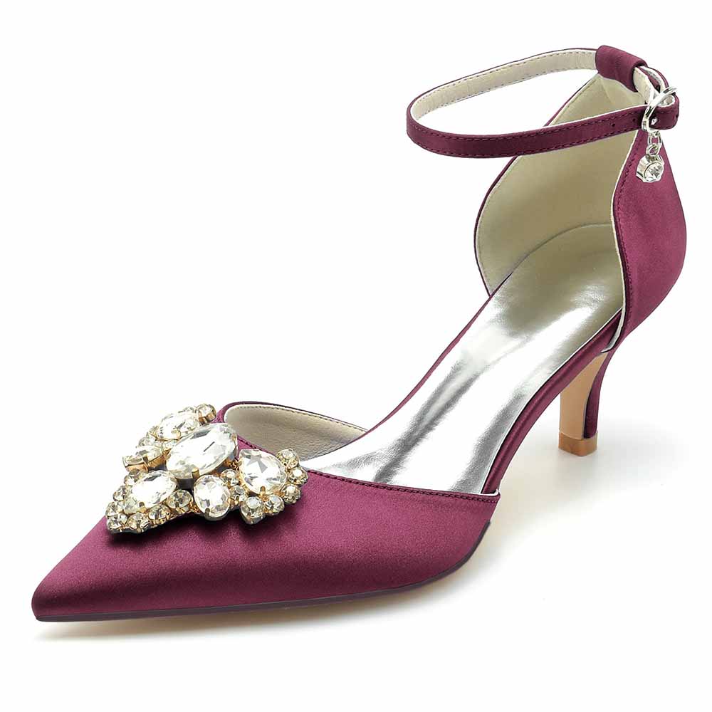 TC Purple Satin Heels for a Wedding with Decorative Jewel Detail and Elegant Ankle Strap