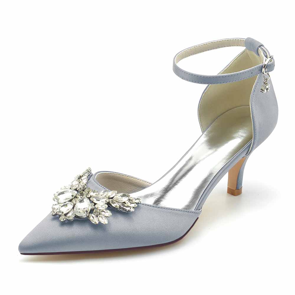Elegant light blue TC wedding heels shoes with crystal embellishments and a stylish ankle strap