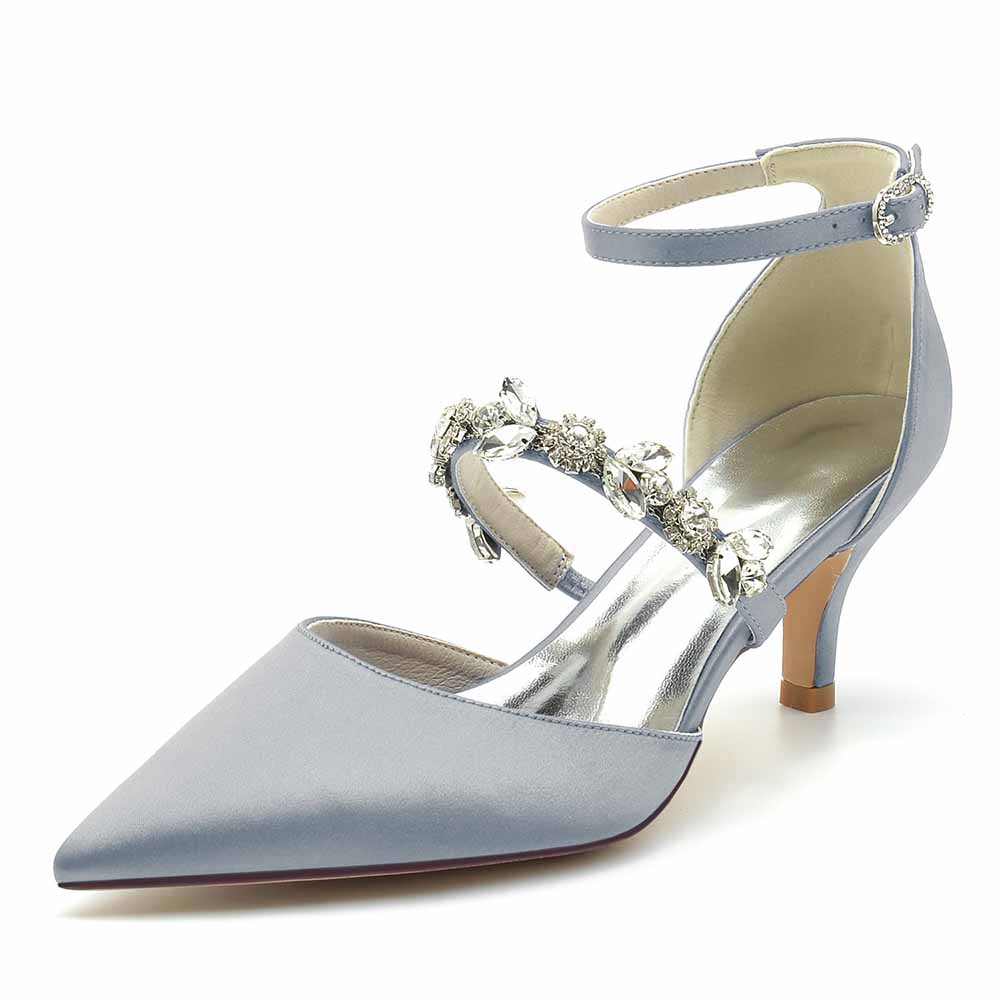 Elegant blue wedding heels shoes with decorative ankle strap and pointed toe for bridal elegance