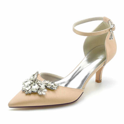 Elegant TC wedding heels shoes in nude with jeweled embellishment and ankle strap design