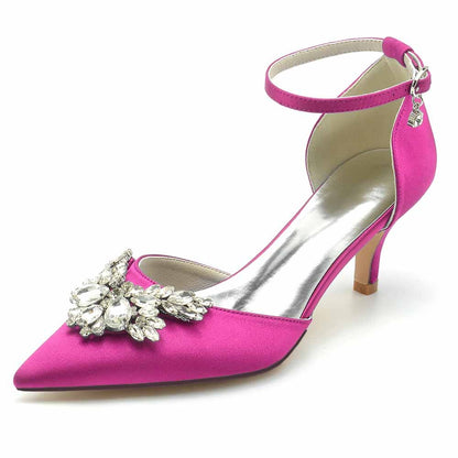 Pink TC wedding heels shoes with jewel embellishments and an ankle strap for stylish bridal footwear